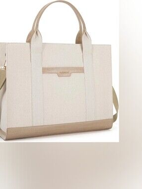 Missnine Cream Canvas Tote Bag with Tan Trim